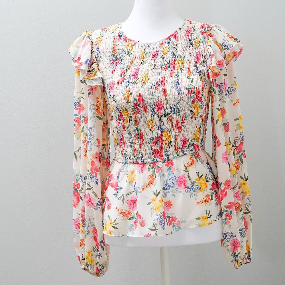 Yumi Kim Mulberry Ivory Floral Top Long Sleeve Size Small